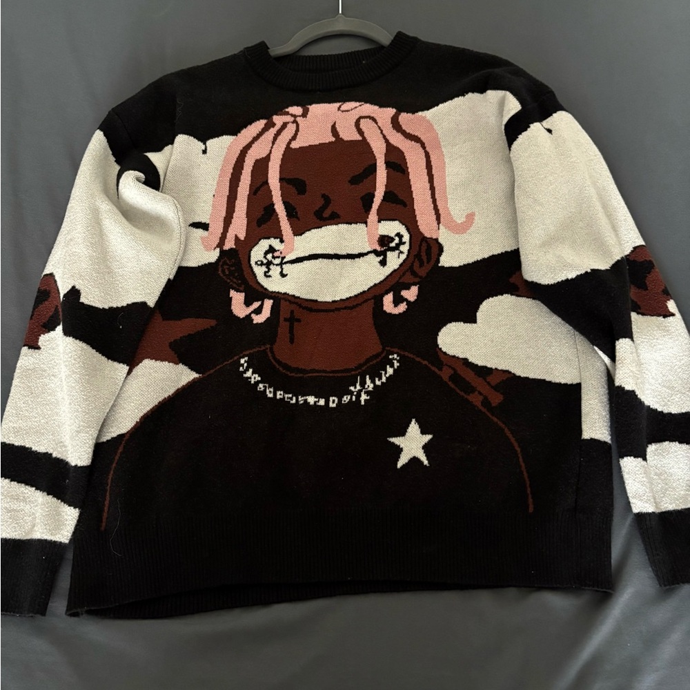 Travis Scott Black and Cream Graphic Sweater
